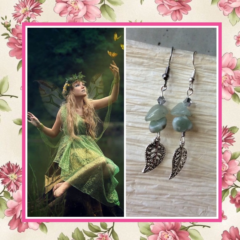 🌺 AVENTURINE DANGLE DROP EARRINGS SILVER BOHO CHIC